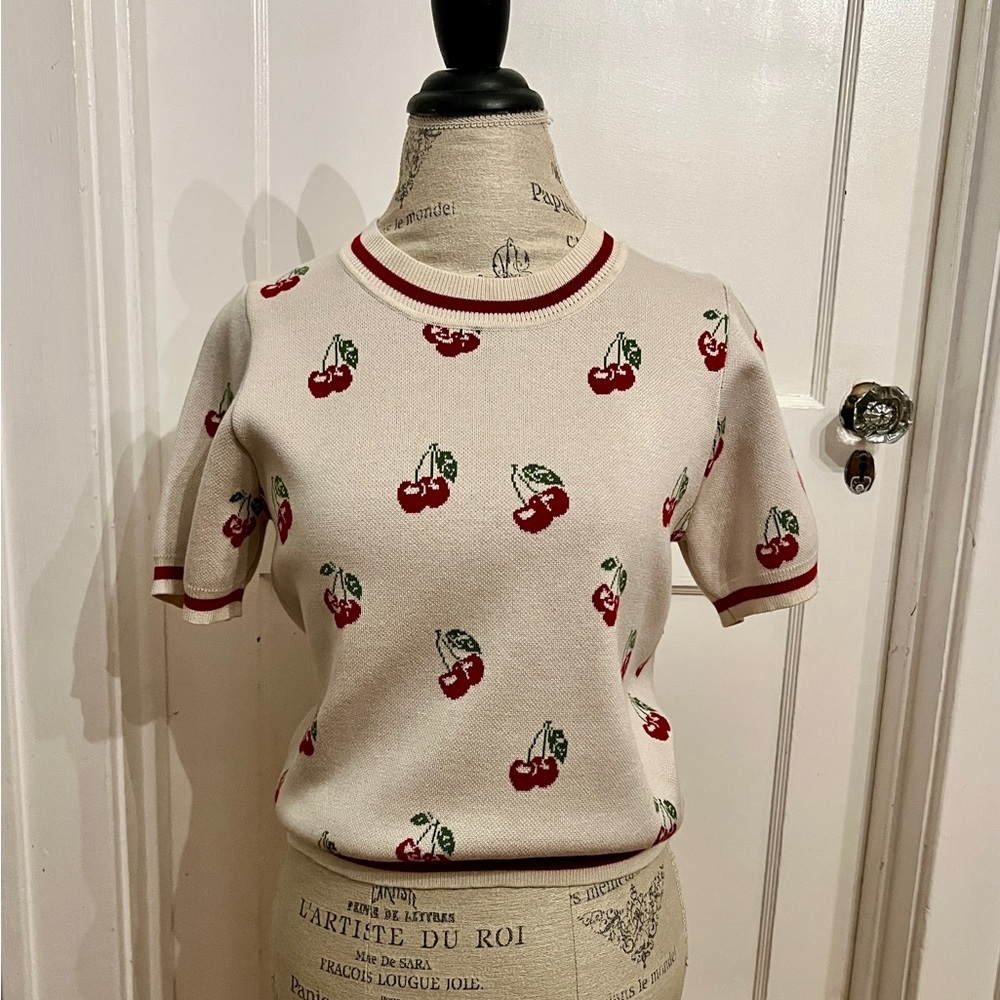 Adrienne Vittadini Red and Cream Knit Sweater